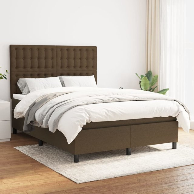 vidaXL Boxspringbett Hybrid mit Matratze und Kopfteil, Braun, B/T/H: 140 x 200 cm - Bild 2