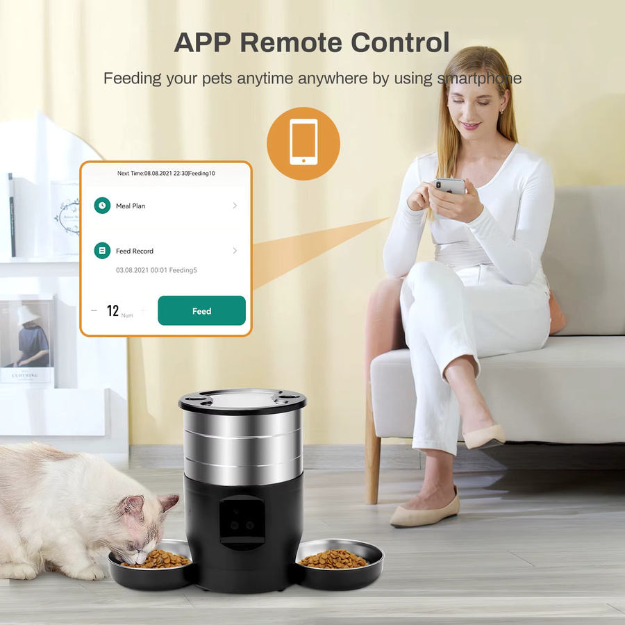 ZYfeeder WLAN-Futterspender für Katzen und Hunde, 4,5 l, Weiß, mit zwei Edelstahlschüsseln - Bild 2