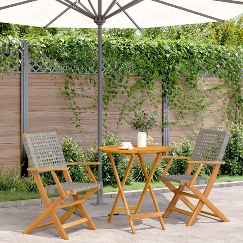 3-tlg. Bistro-Set aus Polyrattan und Akazie Massivholz in Grau von Vidaxl - Bild 1