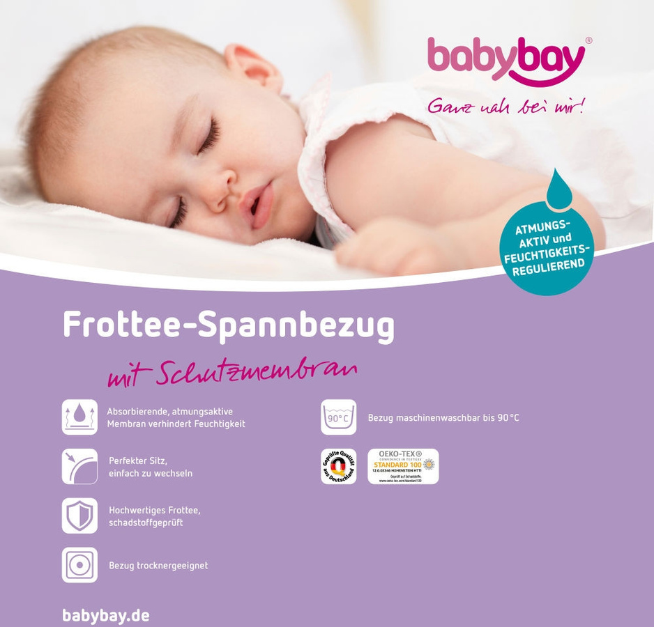 babybay Frottee Spannbetttuch mit Membran wasserdicht weiß passend für Maxi, Midi, Mini, Boxspring und Comfort Modelle - Bild 2