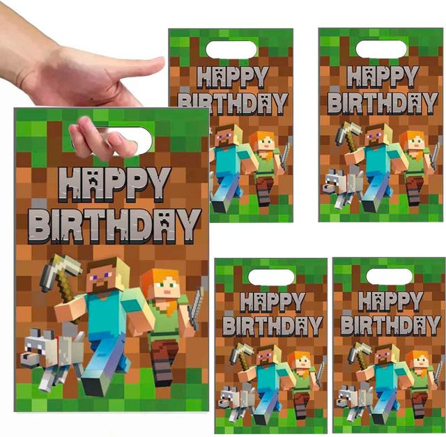 Minecraft Motiv Geschenktüten aus Kunststoff mit Griffen in Mehrfarbig für Party und Geburtstag von Bandai - Bild 1