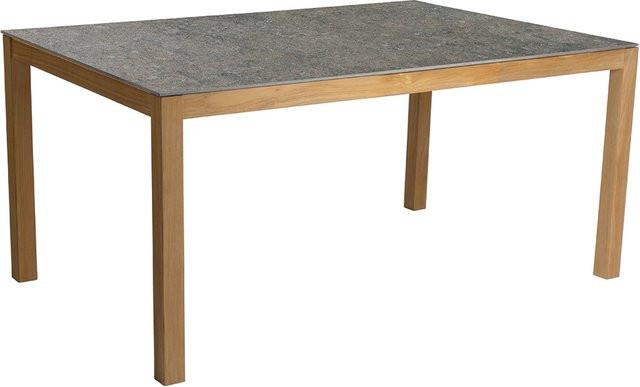 Stern Esstisch für Garten und Terrasse mit Teak-Gestell und Dekton Stone Tischplatte in Grau, B/T: 160 x 90 cm - Bild 1