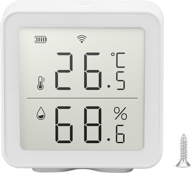 Koogeelife Temperatur-Feuchtigkeitssensor mit WLAN und App-Steuerung, weißes Thermometer mit Benachrichtigungsalarm - Bild 1