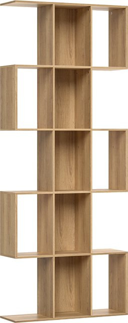 HOMCOM Bücherregal in S-Form mit 5 Ablagen und 15 Fächern, platzsparendes vertikales Aufbewahrungsregal für Wohnzimmer, Schlafzimmer und Büro, Farbe: Eiche/Braun - Bild 1