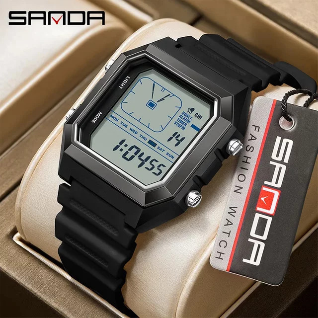SANDA Digitaluhr, Chronograph, Kunststoff, Silber, Herren - Bild 1