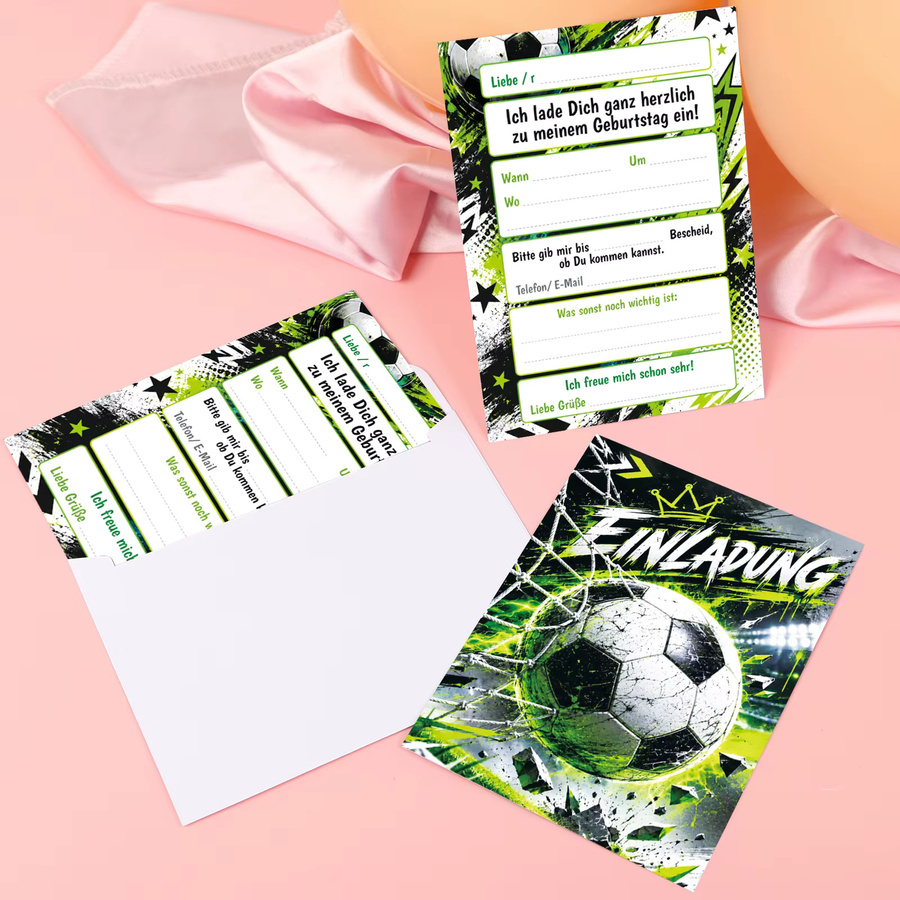 12 Fußball-Einladungskarten mit coolen Designs in Multicolor aus Papier für deine Geburtstagsfeier oder Sportparty - Bild 2