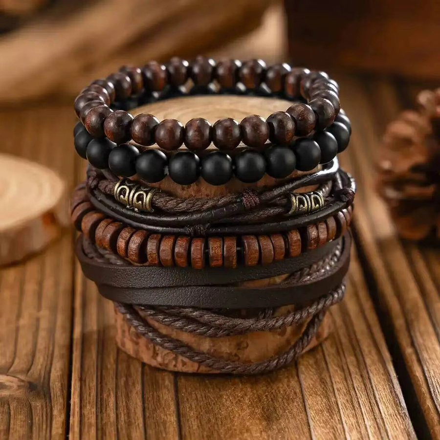 PuRui Armbänder, Leder, Braun, Perle, Herren, Vintage - Bild 4