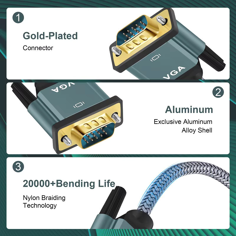 SHULIANCABLE HDMI-zu-VGA-Kabel mit Aluminiumlegierungsgehäuse und Nylonummantelung in Gold für Computer, Laptops und Projektoren - Bild 3