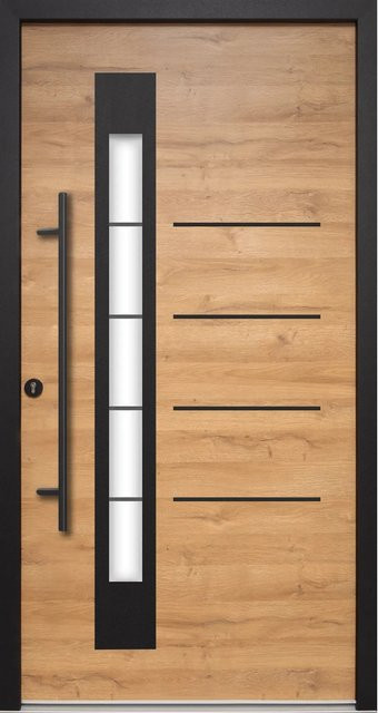 Splendoor Thermospace Haustür Berlin Prime Woodeffect mit Glaseinsatz in Braun und Schwarz, B: 100 cm, H: 210 cm - Bild 1
