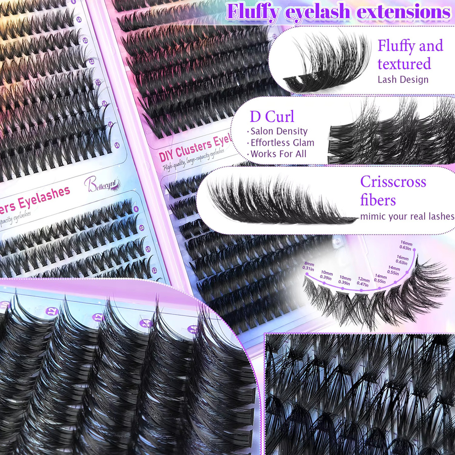 ORREUI Künstliche Wimpern Cluster-Stil, D-Curl, Unisex - Bild 5