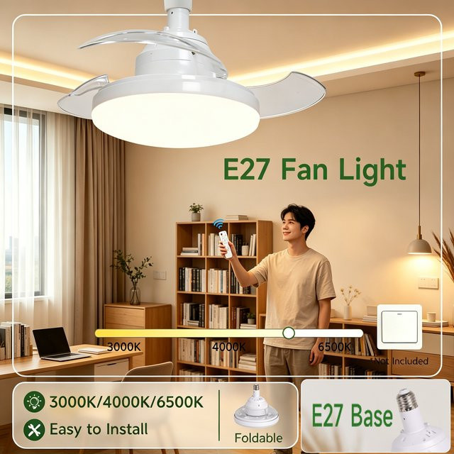 LANGYUE LED-Deckenventilatorlampe in Weiß mit Fernbedienung im nordischen Design für Schlafzimmer, Esszimmer und Kinderzimmer - Bild 1