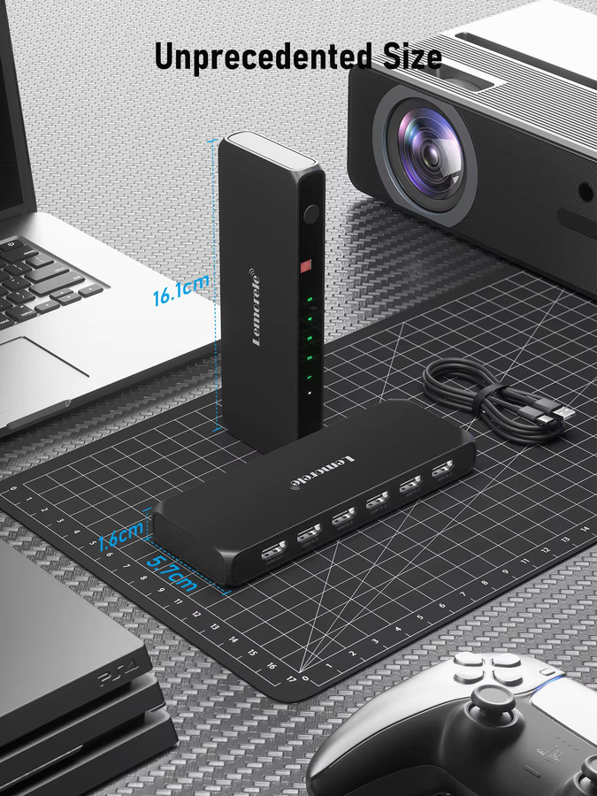 Lemorele G96 HDMI-Switch 5 in 1 Out, 4K@30Hz HDMI Splitter mit Fernbedienung, HDR und HDCP2.3, Schwarz, kompatibel mit Xbox, PS5, PS4 und PC - Bild 3