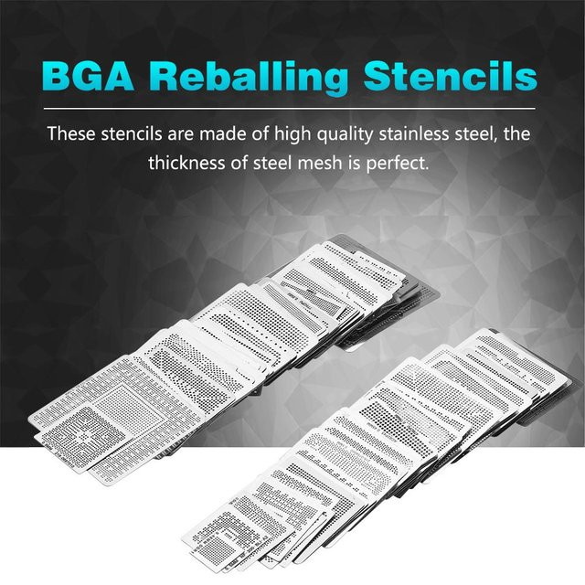 130 Stück BGA Universal Reballing Rework Set aus Edelstahl, silberfarbene Schablonen Vorlagen mit Direct Heat Set Mesh Kit - Bild 1