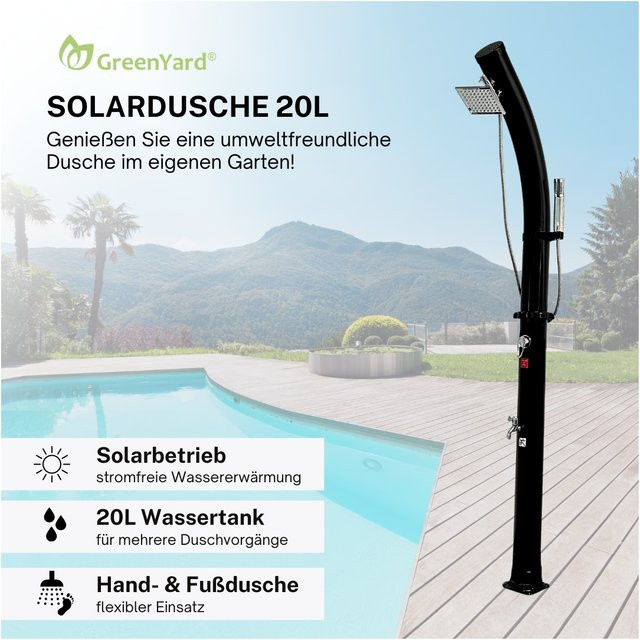 GreenYard Solardusche Comfort in Schwarz mit 20L Tank und Handbrause - Bild 1