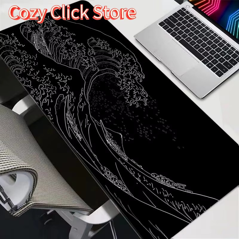 Potdemiel Mousepad XL Japan Black Sea Wave Design in Schwarz - Bild 2