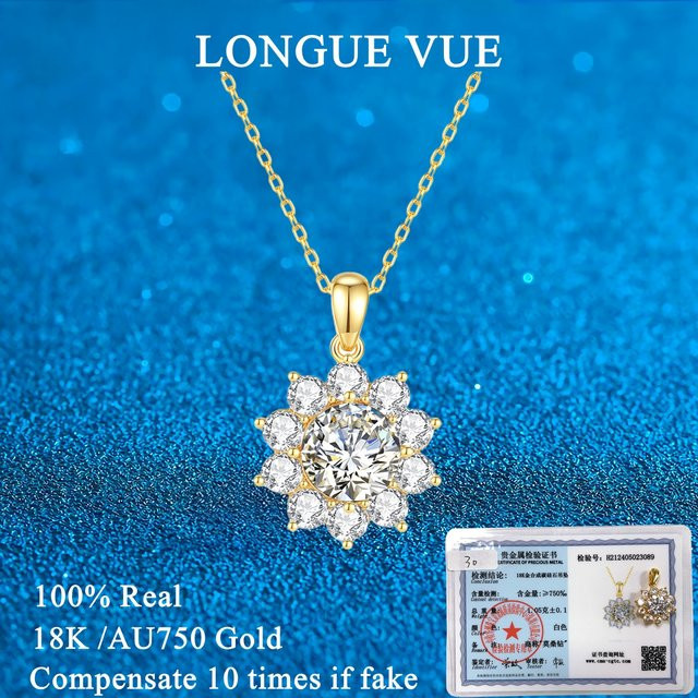 LONGUE VUE Anhänger 750 Gold, Moissanit, Brillant, Damen - Bild 1