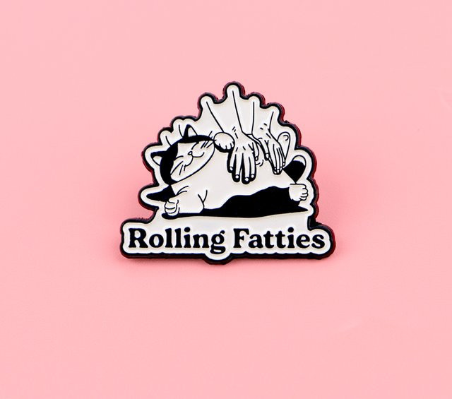 Rolling Fatties Anstecknadel, Katzen-Brosche, Emaille - Bild 1