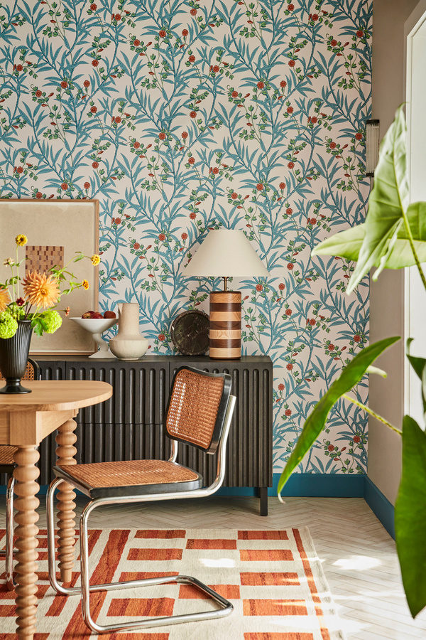 Little Greene Tapete Bamboo Floral - Heat, Vlies, Blau/Mehrfarbig, Botanisches Art Nouveau Design - Bild 1