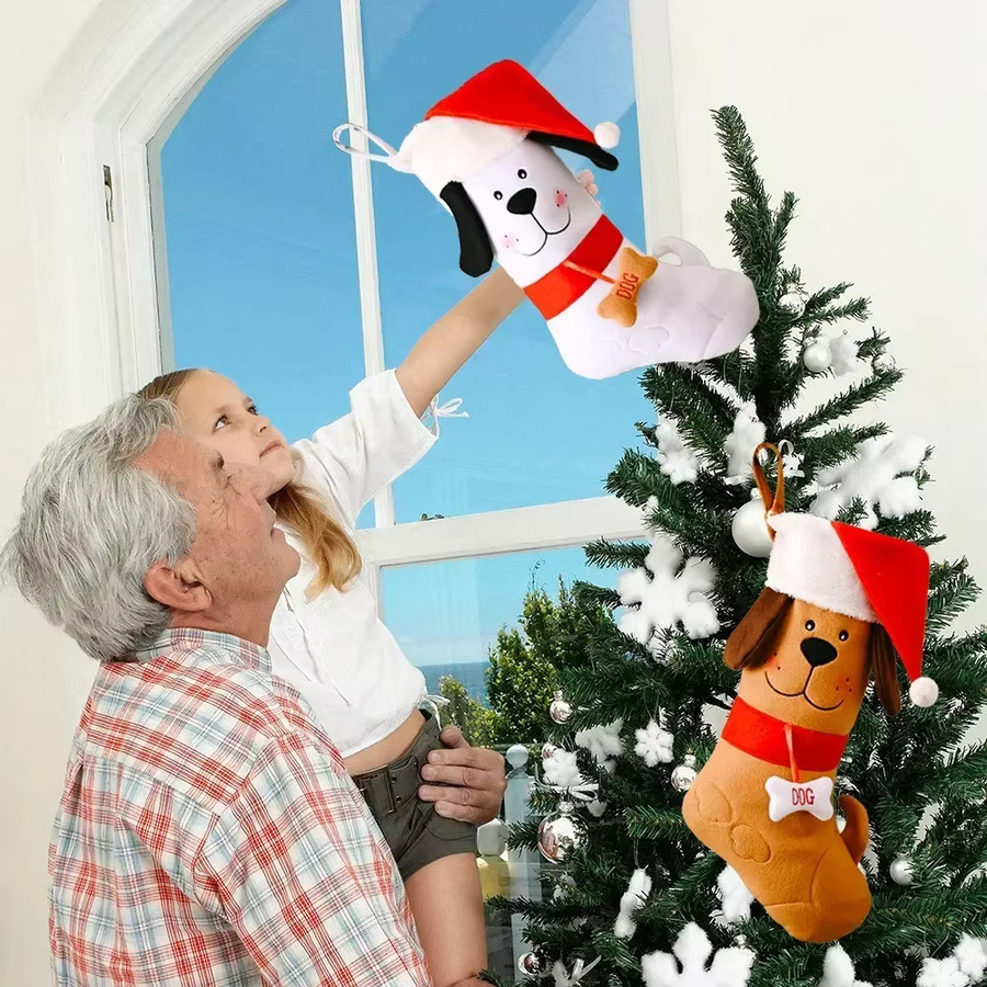 Weihnachtlicher Hunde-Knochen Geschenkstrumpf aus Baumwolle für Haustiere und Kinder, Mehrfarbig - Bild 4