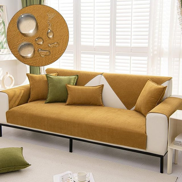 Rutschfester Chenille Sofabezug in Beige mit Textur für dein Sofa, B/H: 70 x 70 cm - Bild 1