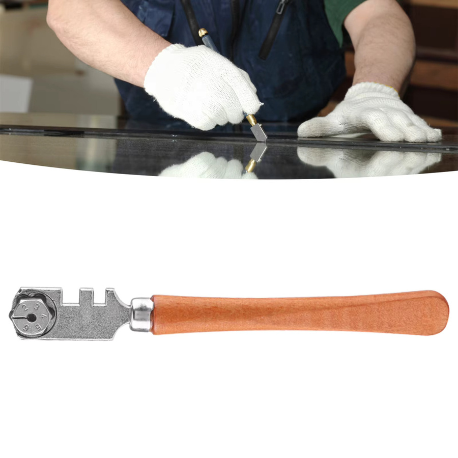 VGEBY Professioneller Glasschneider mit Sechsrad-Schneidrad und Holzgriff, Silber, Durchmesser: 130 mm - Bild 3