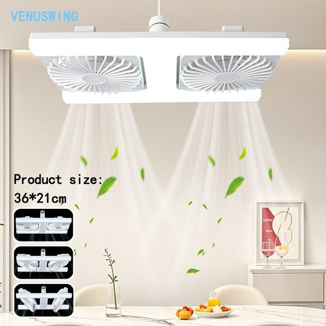 VENUSWING H-Typ Deckenventilator mit Leuchte und Fernbedienung, Weiß, E27-Fassung, 2 Ventilatoren - Bild 1