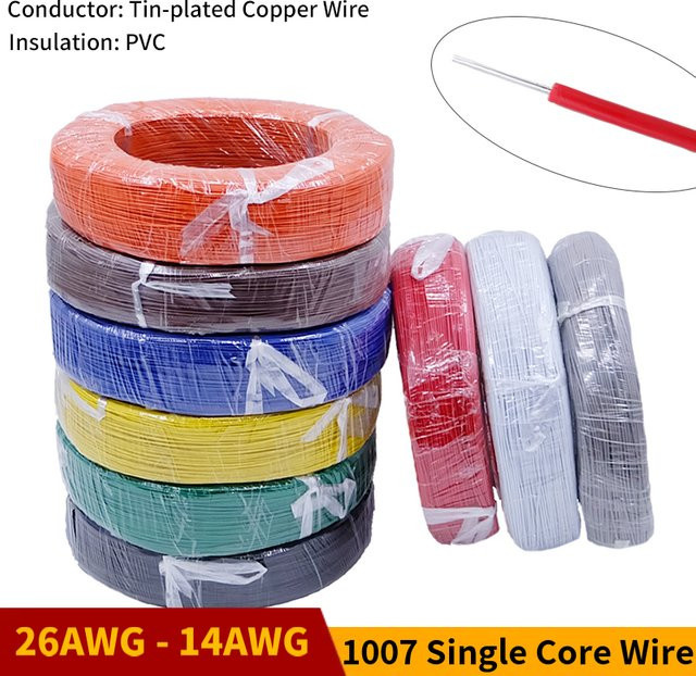 100MillioFang Kupfer-Einzeladernkabel UL1007 mit PVC-Isolierung, verzinnt, verschiedene AWG-Stärken für DIY und LED-Anwendungen - Bild 1