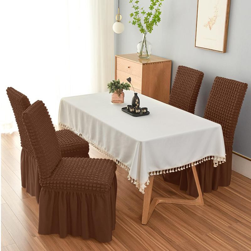 Yiran Furniture Seersucker-Stuhlbezug mit hoher Rückenlehne und Rock in Bordeaux, elastischer Stretch-Bezug für Esszimmerstühle - Bild 4
