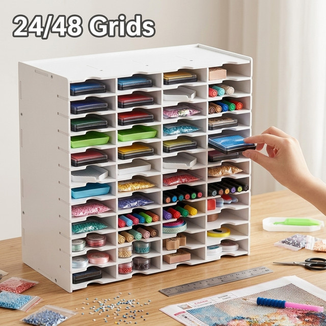 Stempelkissenhalter Organizer aus Kunststoff mit 24 oder 48 Slots in Weiß - Bild 1