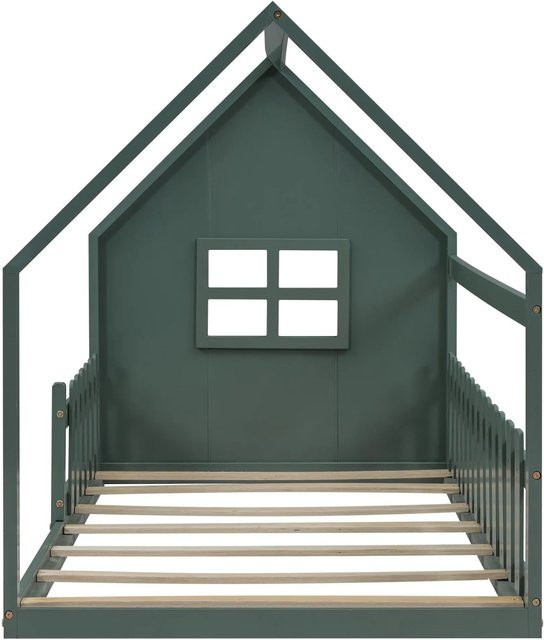 okwish Kinderbett Hausleiste aus Kiefernholz und MDF in Grün, B/T/H: 200 x 90 x 140 cm - Bild 1