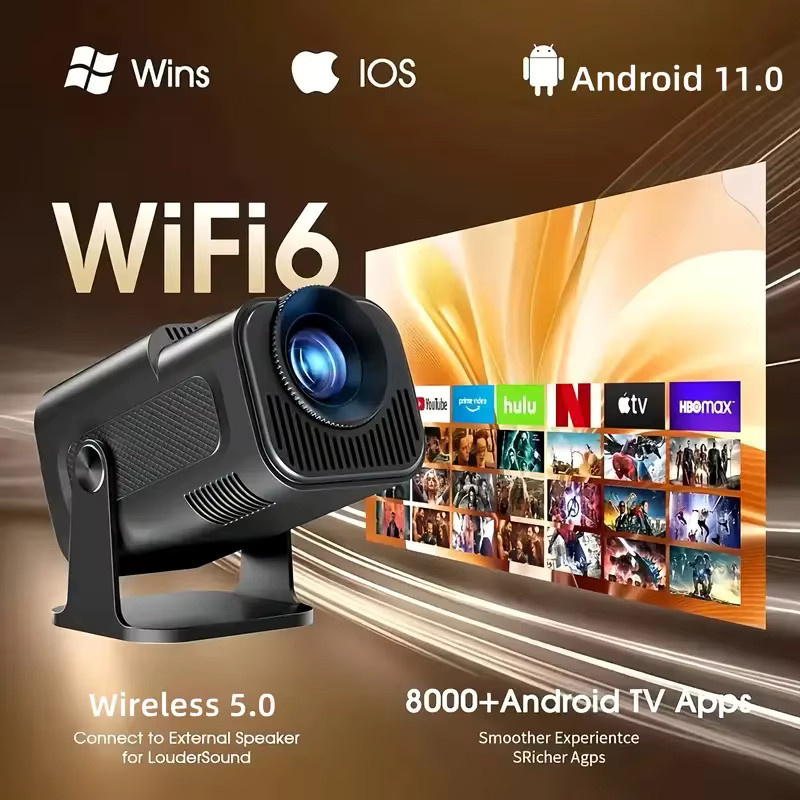 Sucetiho HY320 Mini Projektor mit Android 11, 720P Native Auflösung, 4K Unterstützung, 300 ANSI, Wifi6 und Bluetooth 5.0, 180 Grad drehbar und tragbar - Bild 4