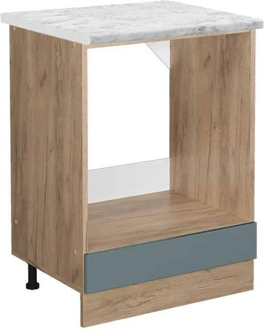 Vicco Herdumbauschrank R-Line in Blau-Grau/Goldkraft Eiche mit Marmor-Optik, Breite: 60 cm, Höhe: 81,6 cm, Tiefe: 46 cm - Bild 1