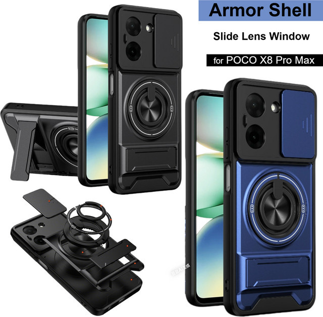 Robuste Xiaomi Poco X8 Pro Max X7 F8 Ultra F7 M8 M7 Pro 4G/5G Schutzhülle aus PC und TPU mit Schiebe-Kameraabdeckung und Stoßschutz in Schwarz oder Orange - Bild 1