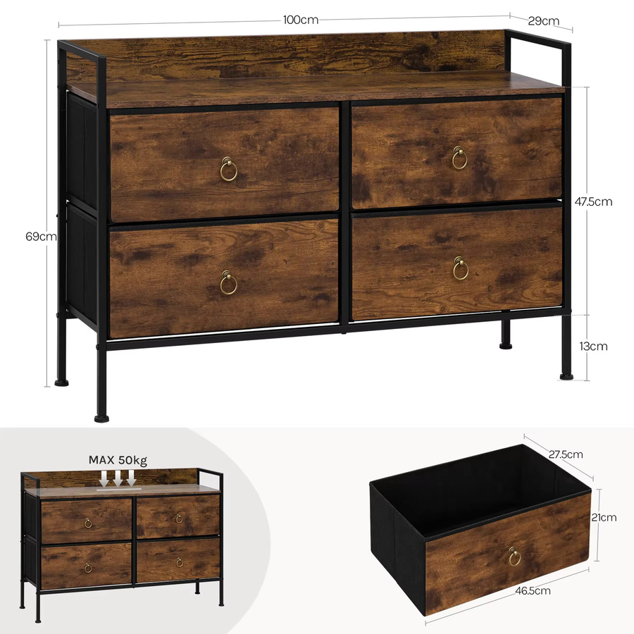 WOLTU Kommode in Vintage-Braun mit 4 Stoffschubladen für Schlafzimmer und Wohnzimmer - Bild 6
