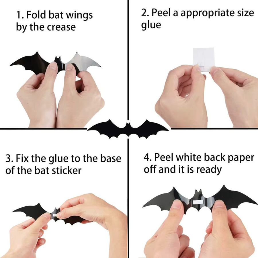AFYPRTY Halloween 3D Fledermaus-Dekorationen aus schwarzem PVC für Wandaufkleber und Party-Deko - Bild 4
