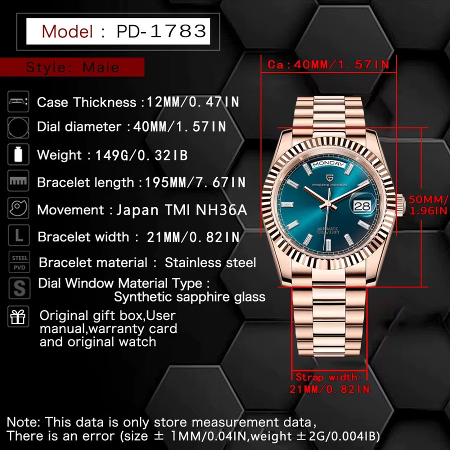 PAGANI DESIGN Armbanduhr Automatik, Edelstahl, Roségold, Herren - Bild 6