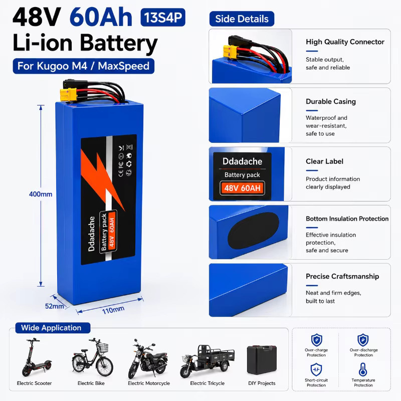 Kugoo 48V Lithium-Akkupack 60Ah 13S4P mit BMS für Elektroroller M4 M4 Pro MaxSpeed, Blau - Bild 2