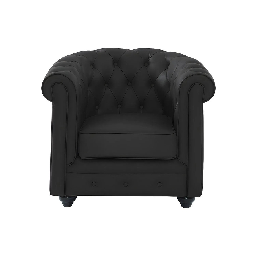 Vente-unique Chesterfield Sessel mit gerader Rückenlehne in Schwarz aus Leder - Bild 2