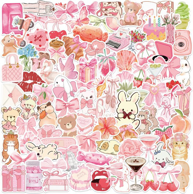 100 Stück Rosa Ästhetische Y2K Aufkleber aus wasserfestem Vinyl für Scrapbook und Wasserflaschen - Bild 1