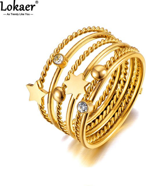 Lokaer Ring Edelstahl, Gold, Zirkonia, Damen - Bild 1