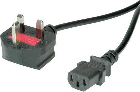 Value Strom Anschlusskabel mit UK-Stecker und Kaltgeräte-Buchse C13, Länge: 1,95 m, Schwarz - Bild 1