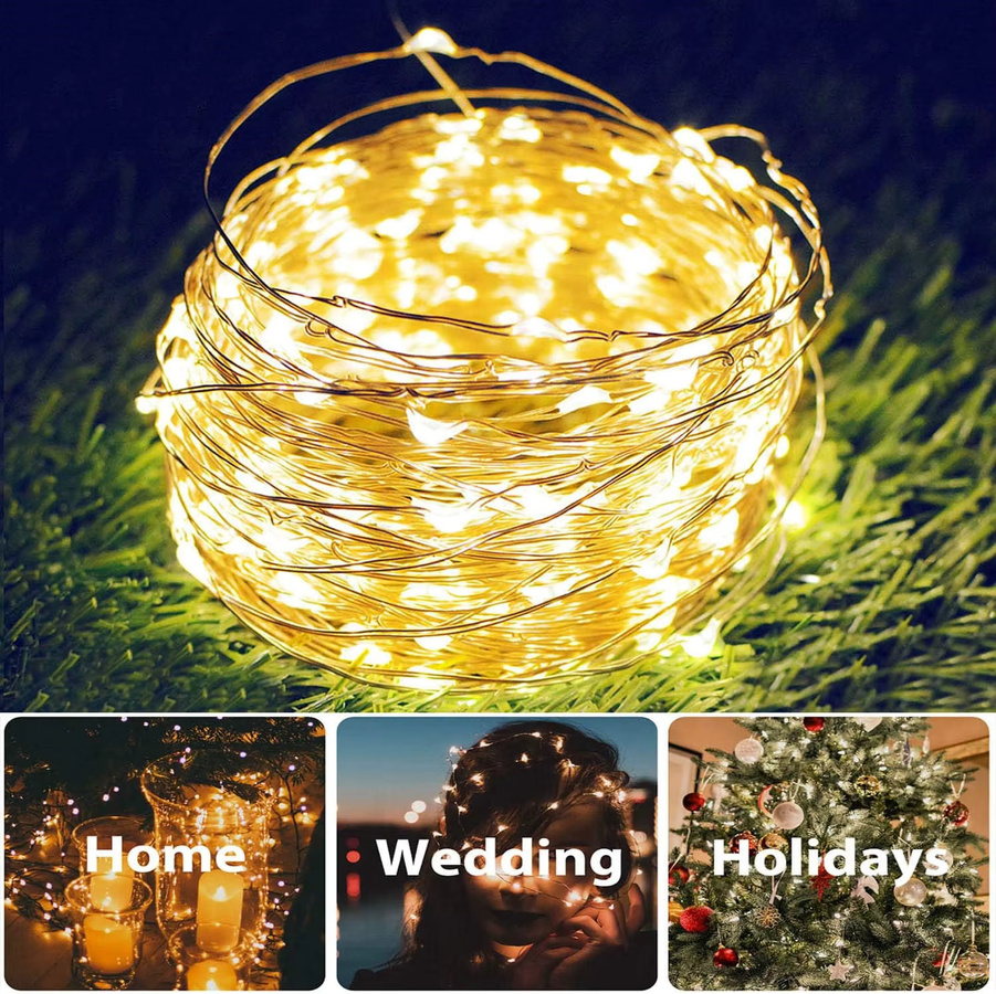 IEEYEEY Solar LED Lichterkette aus Kupferdraht mit 32m Länge, wasserdichte Garten-Fee-Lichterkette für Außenbereich, Weihnachten und Hochzeiten - Bild 3