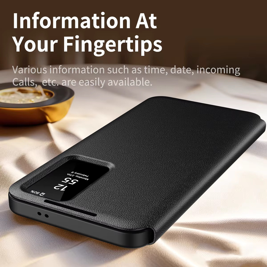 Intelligente Lederhülle für Samsung Galaxy S26 S25 S24 S23 S22 Ultra Plus FE Edge in Schwarz mit Touch-Fenster und Sichtschutz-Funktion - Bild 3