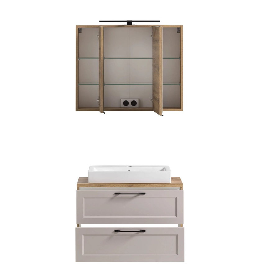 Held Möbel Waschtisch-Set Padua 2-tlg. in Kaschmir-Wotaneiche mit Aufsatzbecken und Spiegelschrank, Breite: 80 cm - Bild 2