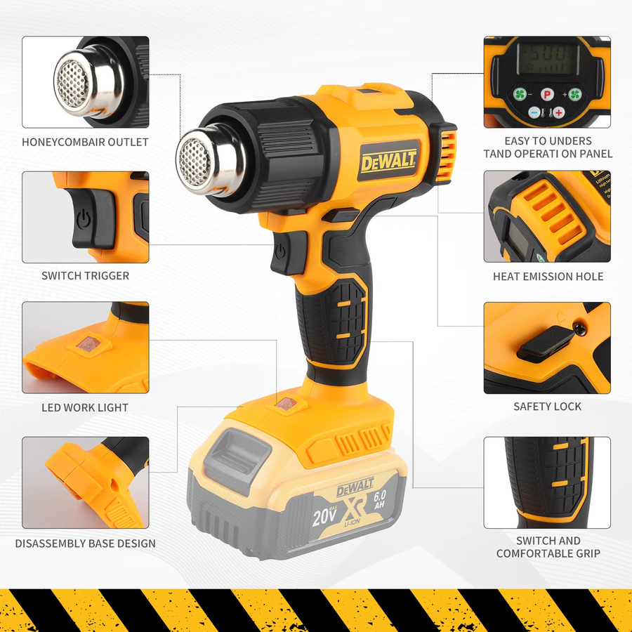 DeWalt Akku-Heißluftpistole DCE530 in Gelb mit 550 °C Temperaturregelung - Bild 3