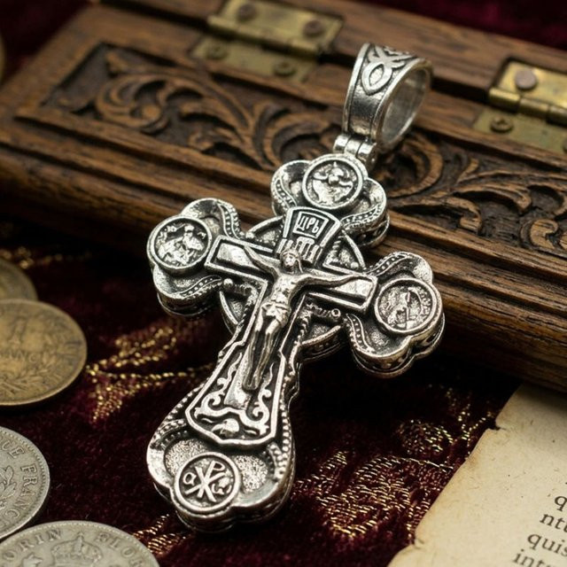 SheCrown Anhänger Edelstahl, Silber, Orthodoxes Kreuz, Dreifaltigkeit - Bild 1