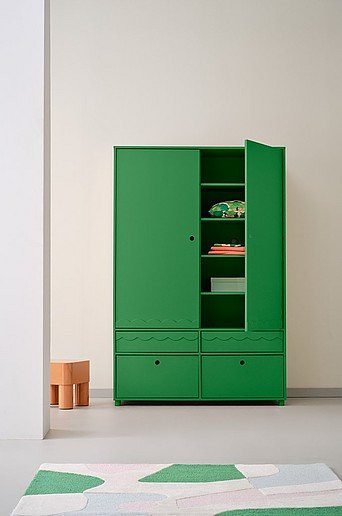 Jotex MERRILL MINI Kleiderschrank in Grün mit integrierten Schubladen und Regalen, H x B x T: 180 x 120 x 50 cm - Bild 1