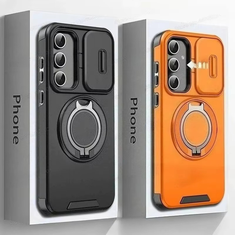 Stoßfeste Samsung Handyhülle mit Kameraschutz und magnetischer Halterung in Schwarz für Galaxy S26 S25 S24 S23 S22 Ultra Plus - Bild 1