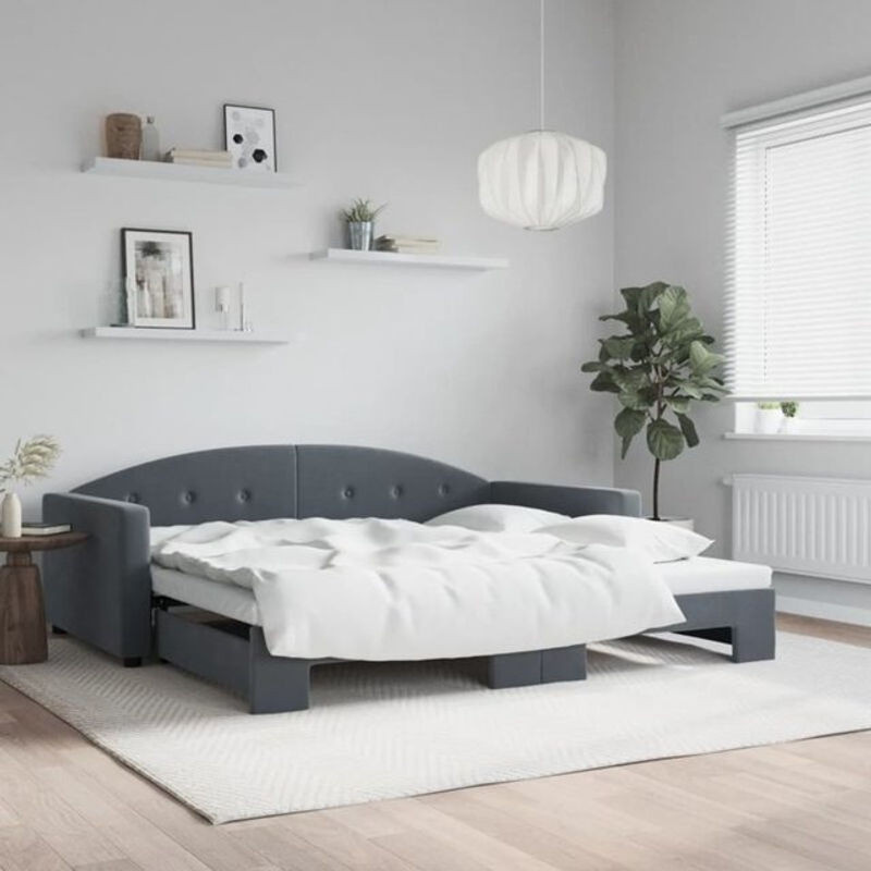 Ausziehbares Funktionsbett Vidaxl aus Samt und Holz in Anthrazit B/T/H: 100 x 200 cm - Bild 1