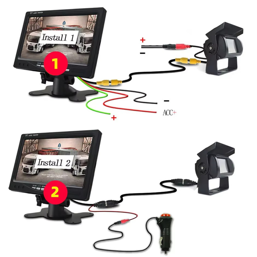 QXNY 7-Zoll LKW-Rückfahrkamera Set mit HD-Monitor und Nachtsicht in Schwarz für 24V LKWs, Busse und Wohnmobile - Bild 3